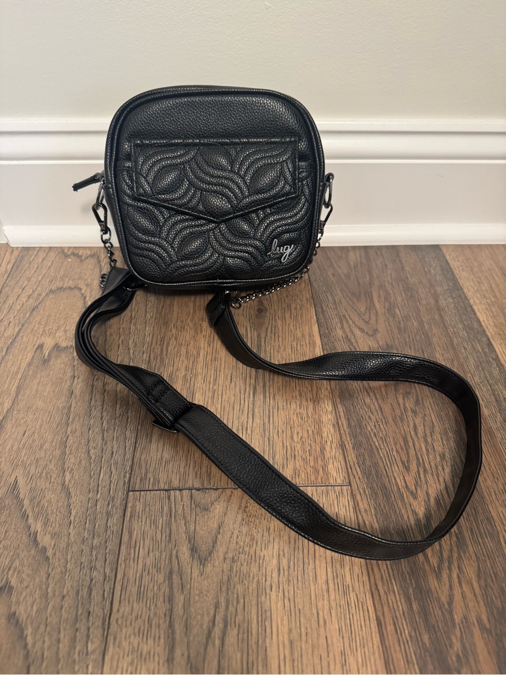 Lug Quilted Crossbody Bag, vegan leather, “Swing”- Black